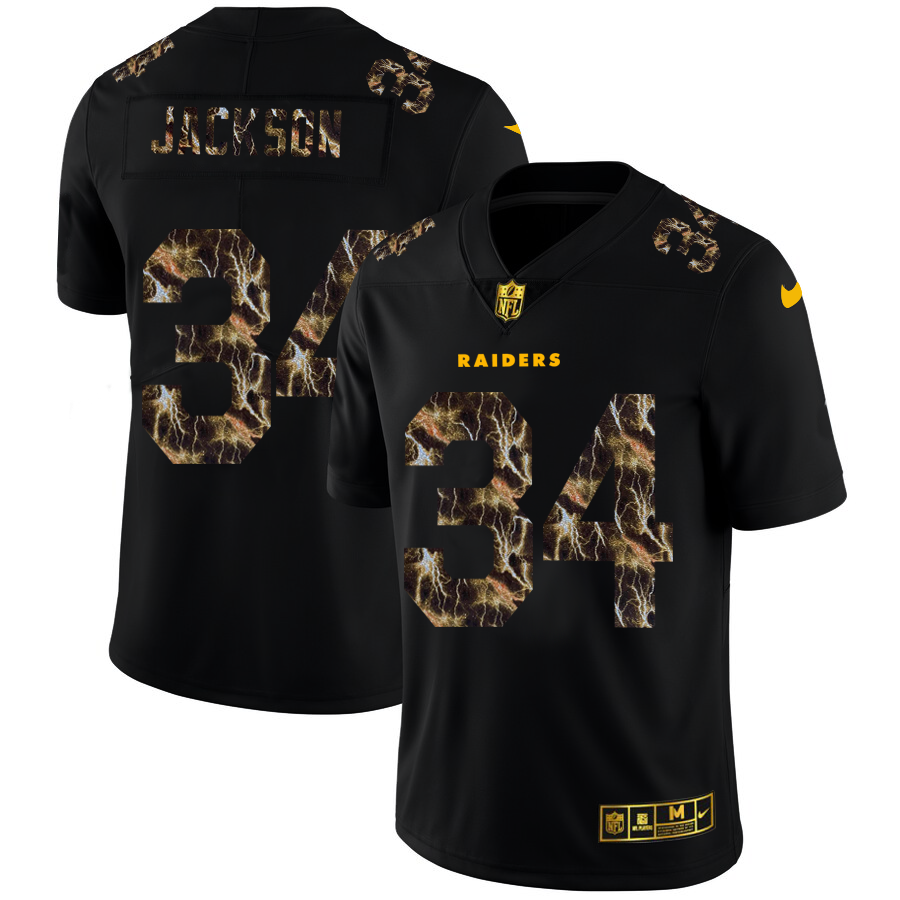 2020 Las Vegas Raiders #34 Bo Jackson Men Black Nike Flocked Lightning Vapor Limited NFL Jersey->oakland raiders->NFL Jersey